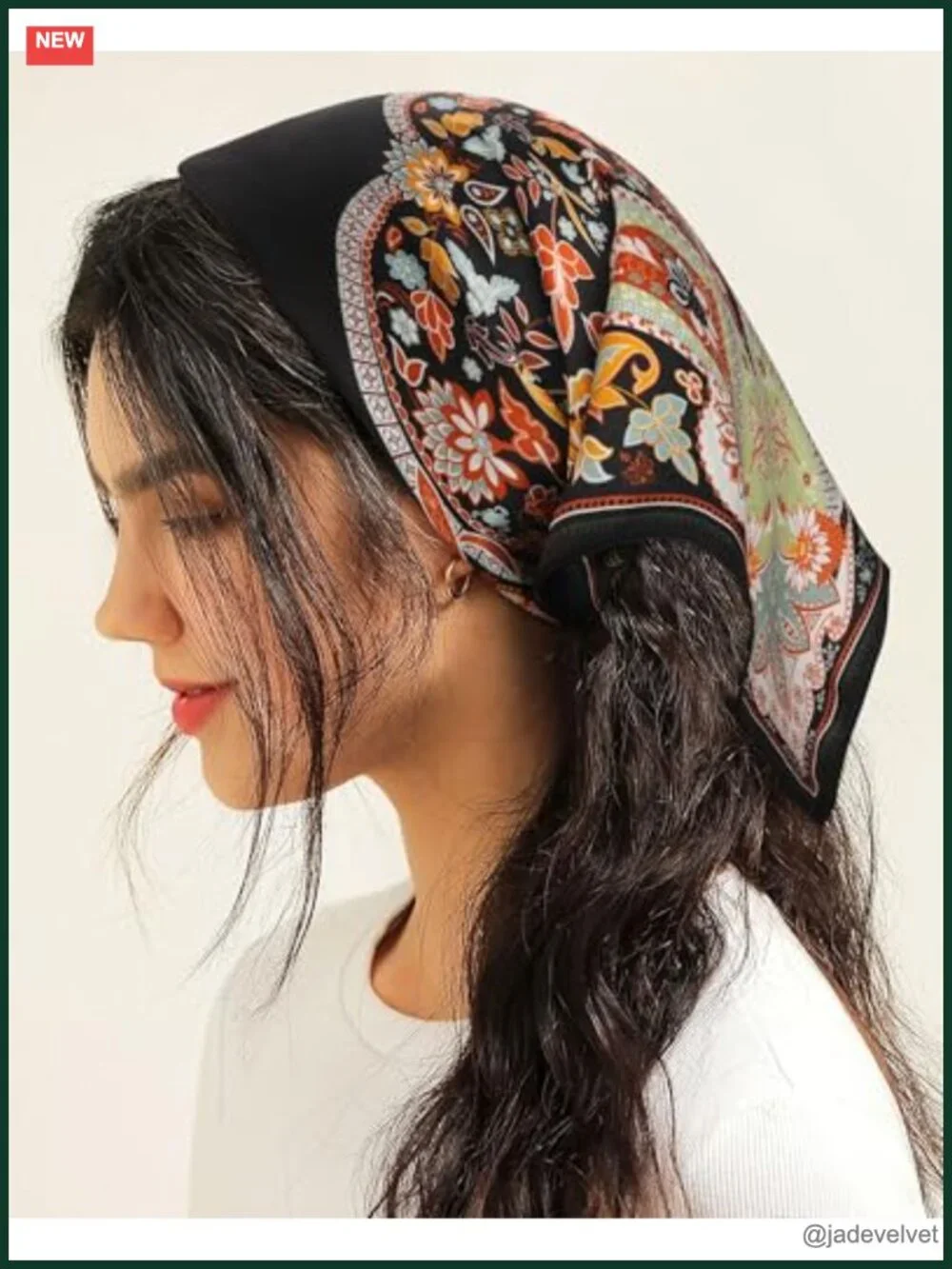 100% Real Mulberry Silk Double-Sided Print Hair Scarf 26